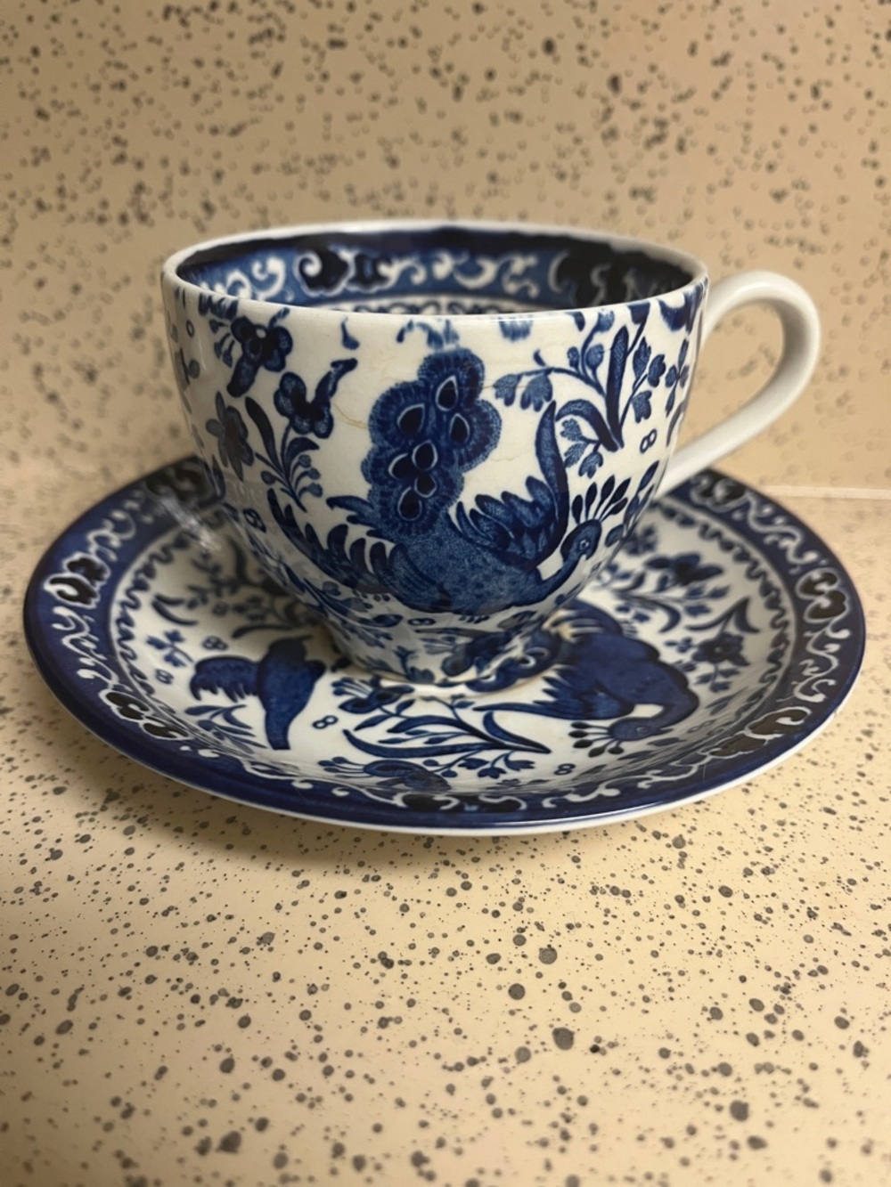 Set of Floral Blue and White Ceramic Mug and matching saucer